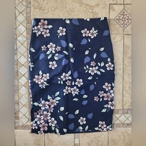 LOFT Navy Floral Pencil Skirt